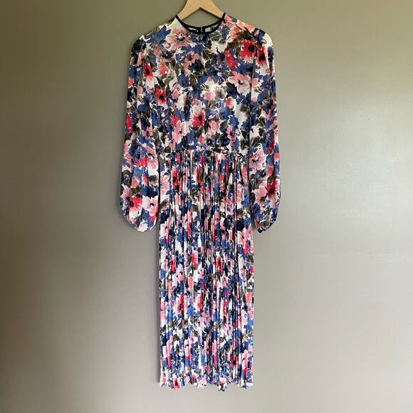 NWT Misa Los Angeles Juliana Dress Size XS Floral Pleated Chiffon Colorful Sheer - Picture 6 of 16